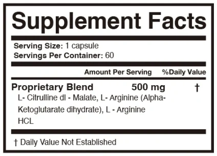 Close crop of the Melonex Supplement Facts panel: the proprietary blend line with L-Arginine alpha-ketoglutarate in its list