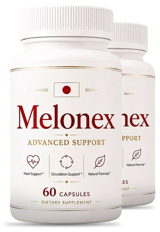 2 white Melonex capsule bottles with the ivory and oxblood label